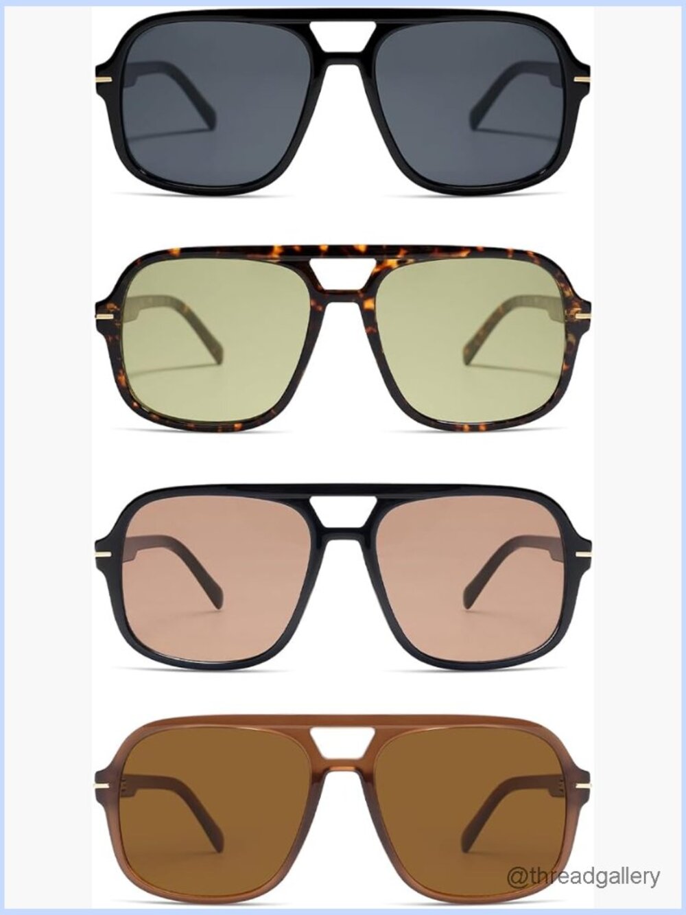 Vintage Oversized Square Aviator Sunglasses Men Women 70s Retro Classic